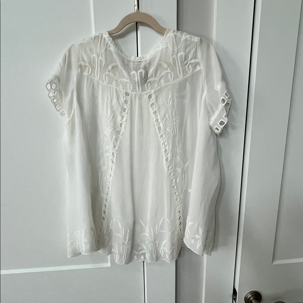 Johnny Was White Embroidered Lace-Yoke Blouse - Picture 3 of 5
